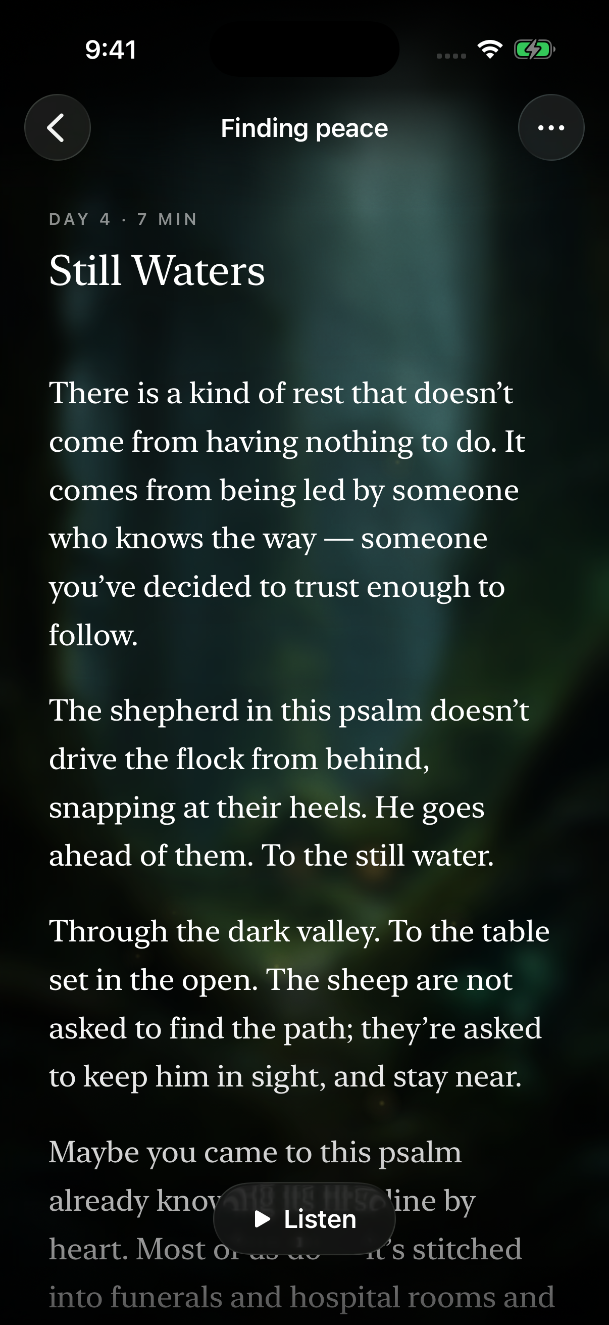 Mustard Tree showing the Still Waters devotional reader over its forest atmosphere